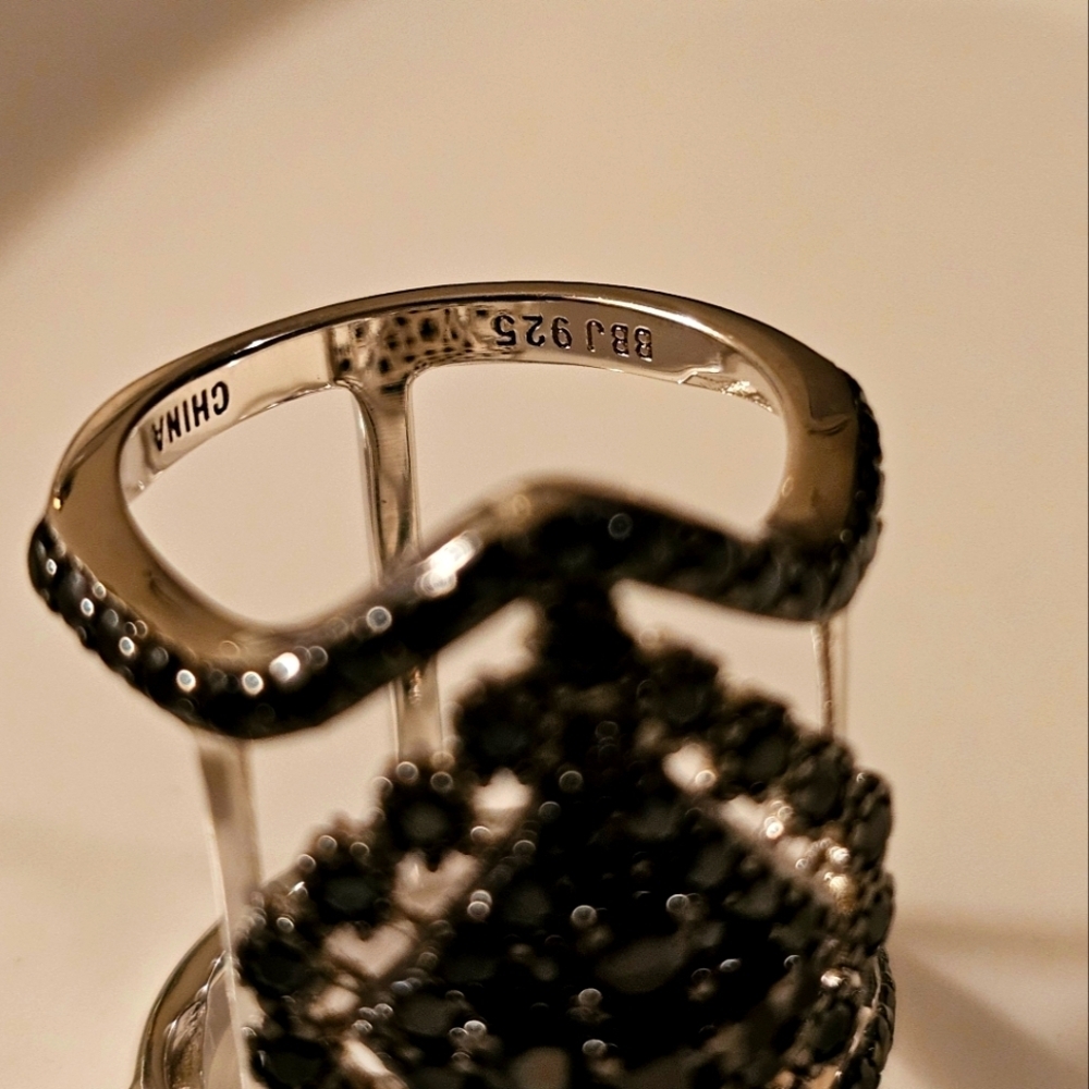 1.84 CTW Black Spinel BBJ 925 Sterling Silver Cocktail Ring Size 6 R1P22 - Picture 5 of 12